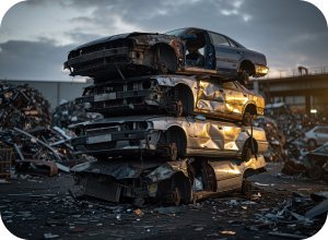 Спрессованные кузова на площадке металлолома